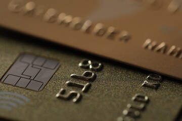 Different credit cards as background, macro view