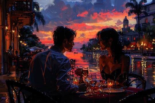 Illustrate an intimate dinner with a panoramic twist, incorporating Blockchain Technology motifs Utilize unexpected camera angles to add intrigue and depth to the composition Choose pixel art to infus