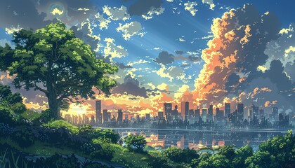 Illustrate the urgency of climate change through a pixel art masterpiece with a dynamic low-angle perspective Utilize a bold color palette to evoke emotion and convey a strong message