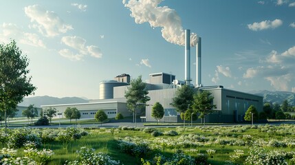 Obraz premium Biomass Energy: Biomass power plant converting organic waste into renewable energy sources.