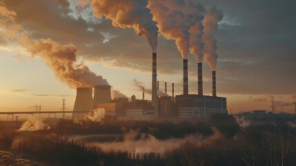 Coal Power Plant: Industrial facility burning coal to generate electricity for power grids