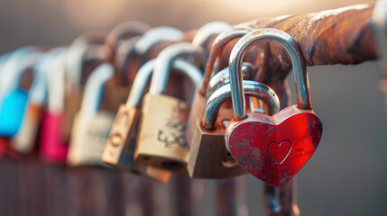 close-up of love locks on the bridge. The padlock as a symbol of love and affection