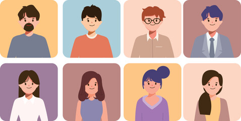 Character portrait of business people group. Flat cartoon vector character design.