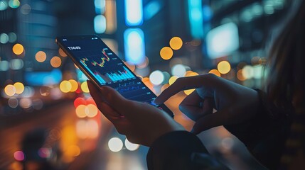 Mobile Stock Trading: A person analyzing stock market data on a smartphone app, making investment decisions.