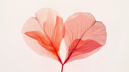 two semi transparent petals making a heart shape, on white background