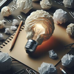 Crumpled paper and creative idea metaphor
