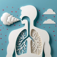 asthma disease, world asthma day card of papercut 3d person silhouette with comparison of healthy airway vs asthmatic airway in papercut illustration with space for copy created with generative ai - obrazy, fototapety, plakaty