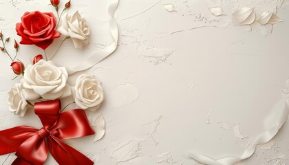 The Creative template of a luxurious gala invitation features elegant roses and a luxurious red ribbon bow