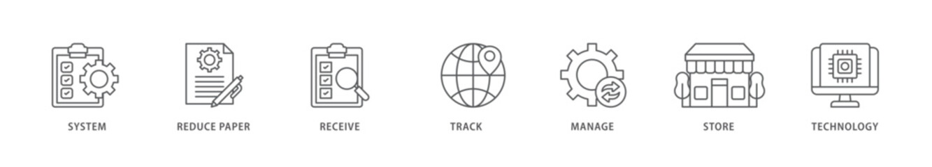 Document management icon packs for your design digital and printing of system, reduce paper, receive, track, manage, store, cloud and technology icon live stroke and easy to edit 