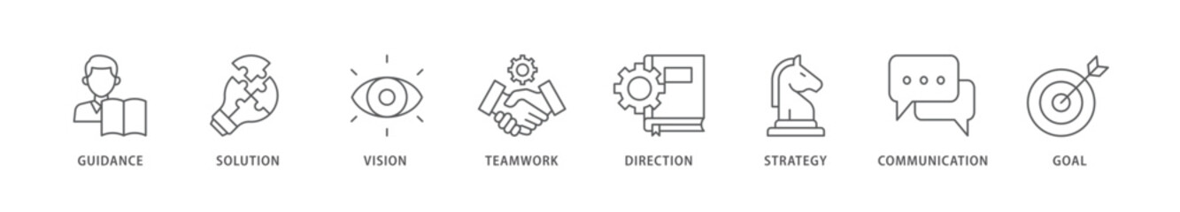 Leadership icon packs for your design digital and printing of vision, skills, confidence, motivation, integrity, empowering icon live stroke and easy to edit 