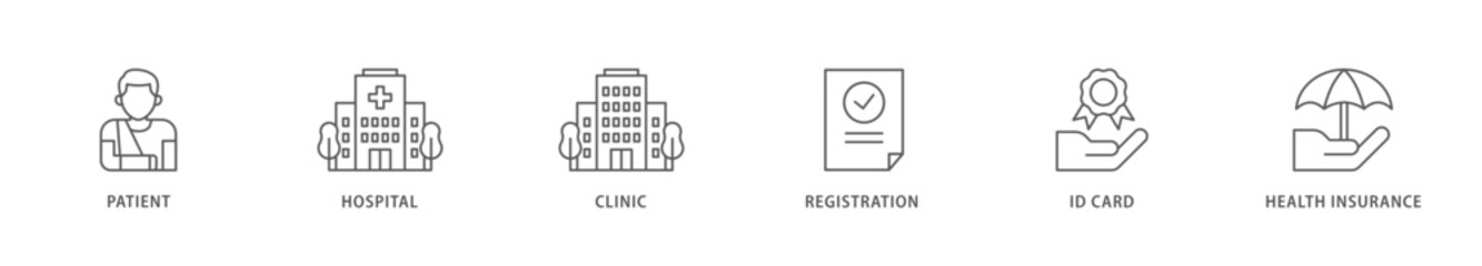 Patient registration icon packs for your design digital and printing of registration, health insurance,  id card, clinic, hospital, patient icon live stroke and easy to edit 