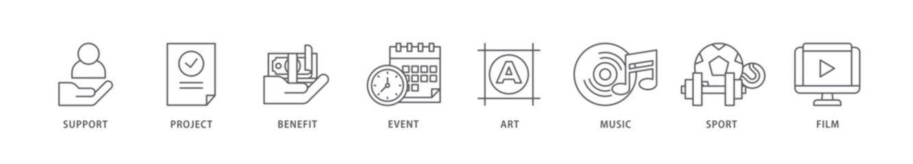 Sponsor icon packs for your design digital and printing of film, sport, event, music, art, benefit, project, support icon live stroke and easy to edit 