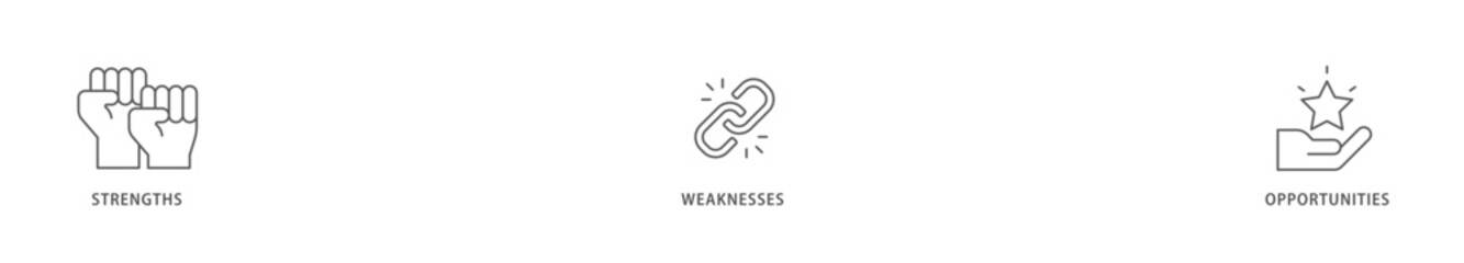 SWOT icon packs for your design digital and printing of value, goal, break chain, low battery, growth, check, minus, and crisis icon live stroke and easy to edit 
