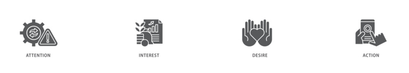 AIDA icon packs for your design digital and printing of promotion, target, vision, store, ecommerce, and buying icon live stroke and easy to edit 