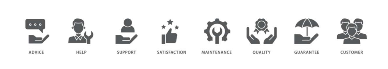 After sales service icon packs for your design digital and printing of advice, help, support, satisfaction, maintenance, quality, guarantee, customer icon live stroke and easy to edit 