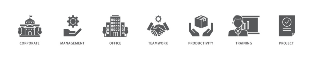 Corporate management icon packs for your design digital and printing of corporate, management, office, teamwork, productivity, training and project icon live stroke and easy to edit 