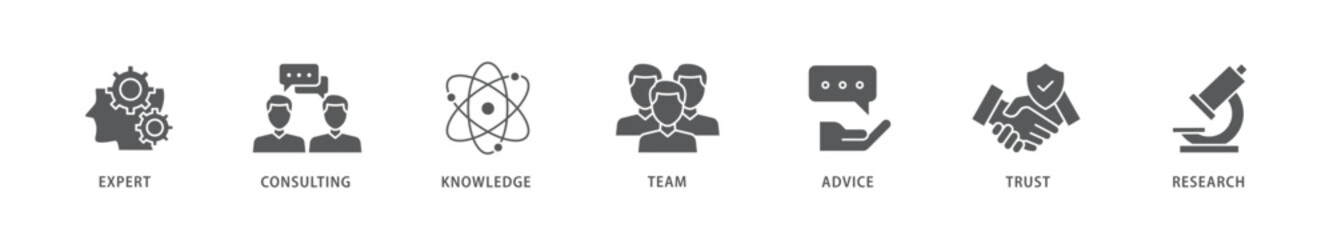 Expertise icon packs for your design digital and printing of expert, consulting, knowledge, team, advice, trust, and research icon live stroke and easy to edit 