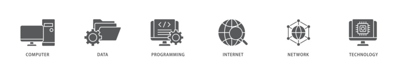 Information technology icon packs for your design digital and printing of internet, technology, network, programming, data, computer icon live stroke and easy to edit 