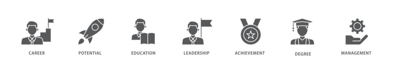 MBA icon packs for your design digital and printing of career, potential, education, leadership, achievement, degree and management icon live stroke and easy to edit 