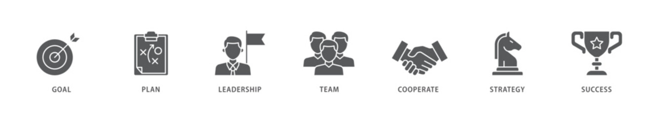 Mission icon packs for your design digital and printing of goal, plan, leadership, team, cooperate, strategy and success icon live stroke and easy to edit 