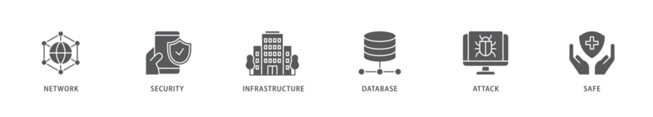 Network security icon packs for your design digital and printing of network ,security, infrastructure, database, attack and safe icon live stroke and easy to edit 