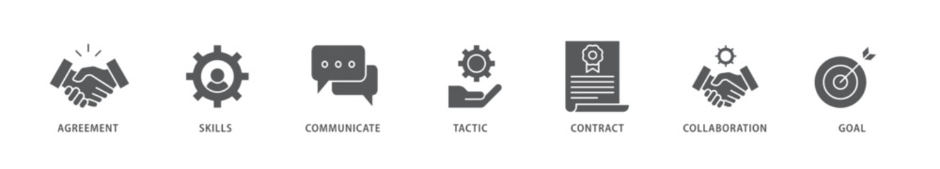 Negotiation icon packs for your design digital and printing of skills, communicate, tactic, contract, and goal icon live stroke and easy to edit 