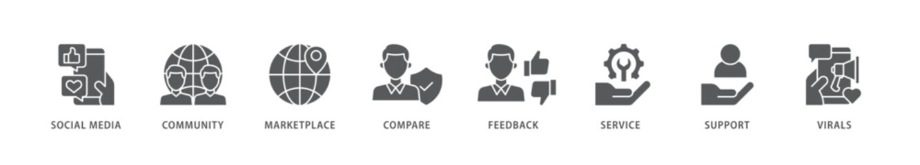 Social commerce icon packs for your design digital and printing of social media, community, marketplace, compare, feedback, service, support and virals icon live stroke and easy to edit 