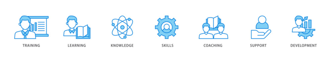 Capacity building icon packs for your design digital and printing of training, learning, knowledge, skills, coaching, support, and development icon live stroke and easy to edit 
