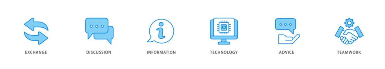 Communication icon packs for your design digital and printing of exchange, discussion, information, technology, advice, and teamwork icon live stroke and easy to edit 