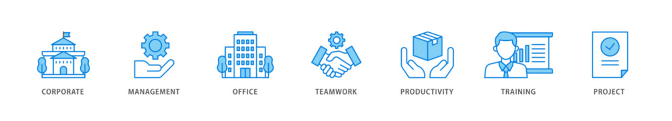 Corporate management icon packs for your design digital and printing of corporate, management, office, teamwork, productivity, training and project icon live stroke and easy to edit 