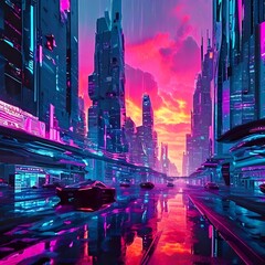 cyber city at sunset