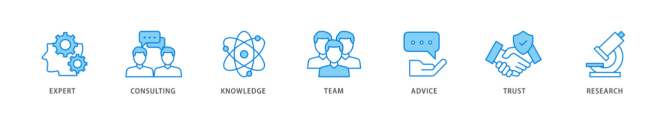 Expertise icon packs for your design digital and printing of expert, consulting, knowledge, team, advice, trust, and research icon live stroke and easy to edit 