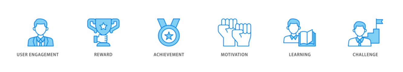 Gamification icon packs for your design digital and printing of user engagement, reward, achievement, motivation, learning, and challenge icon live stroke and easy to edit 