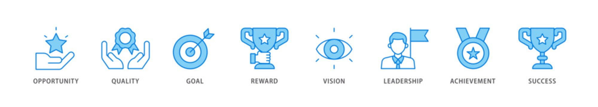 Encourage icon packs for your design digital and printing of opportunity, quality, goal, reward, vision, leadership, achievement, success icon live stroke and easy to edit 