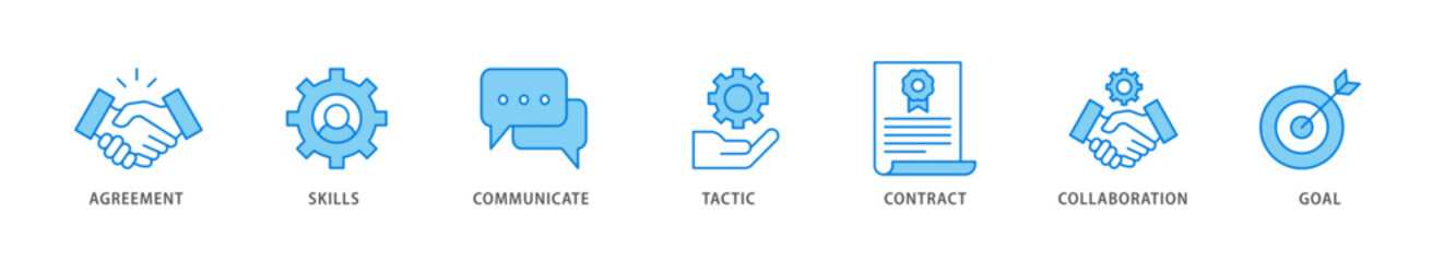 Negotiation icon packs for your design digital and printing of skills, communicate, tactic, contract, and goal icon live stroke and easy to edit 