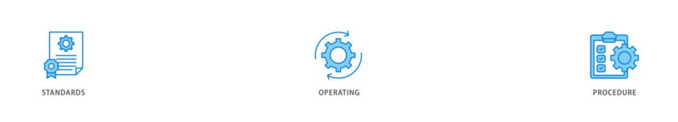 SOP icon packs for your design digital and printing of instruction, quality, manual, process, operation, sequence, workflow, iteration, and puzzle icon live stroke and easy to edit 