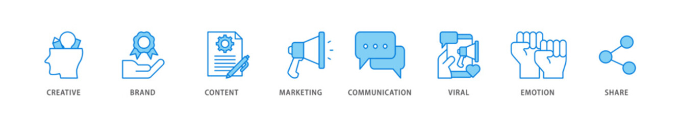 Fototapeta premium Storytelling icon packs for your design digital and printing of creative, brand, content, marketing, communication, viral, emotion, and share icon live stroke and easy to edit 