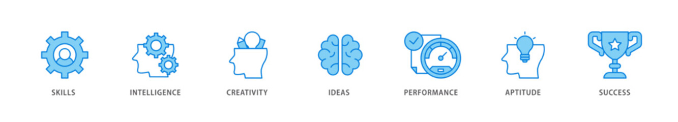 Talent management icon packs for your design digital and printing of skills, intelligence, creativity, ideas, performance, aptitude, and success icon live stroke and easy to edit 