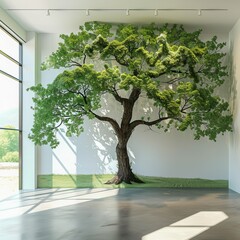 Obraz premium single green tree against a white wall
