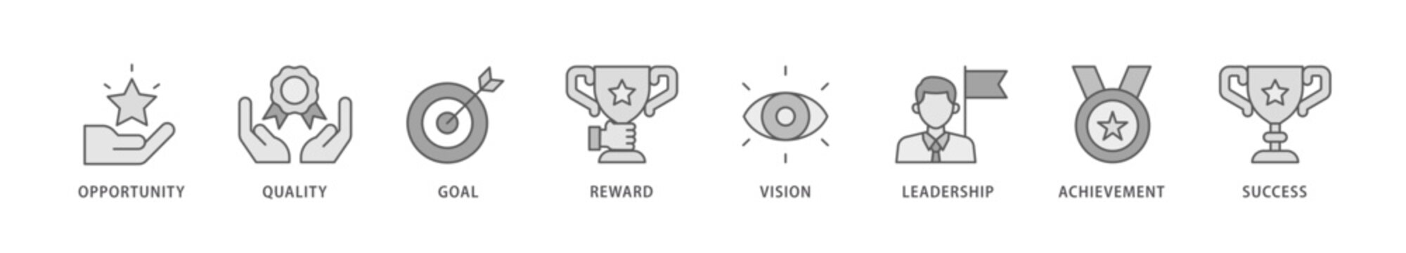Encourage icon packs for your design digital and printing of opportunity, quality, goal, reward, vision, leadership, achievement, success icon live stroke and easy to edit 