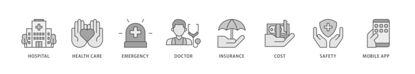 Medical care icon packs for your design digital and printing of hospital, health care, emergency, doctor, insurance, cost, safety, mobile app icon live stroke and easy to edit 