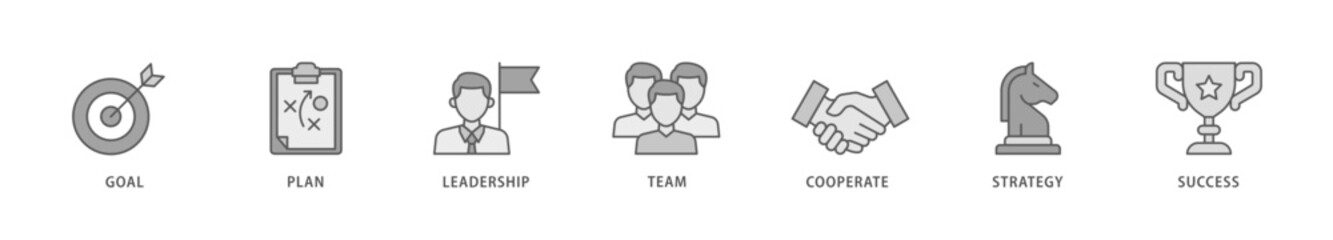 Mission icon packs for your design digital and printing of goal, plan, leadership, team, cooperate, strategy and success icon live stroke and easy to edit 