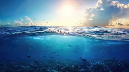 illustration of World Oceans Day, June 8. World oceans day design with underwater sea. Ai generated