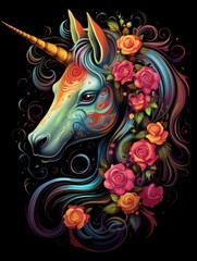 Colorful Unicorn Head in Charming Magipunk Style