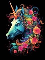 Colorful Unicorn Head in Charming Magipunk