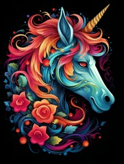 Colorful Unicorn Head in 8K Resolution Art