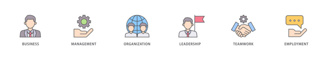 Business management icon packs for your design digital and printing of business, management, organization, leadership, teamwork and employment icon live stroke and easy to edit 
