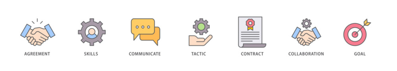 Negotiation icon packs for your design digital and printing of skills, communicate, tactic, contract, and goal icon live stroke and easy to edit 