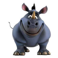 Obraz premium Rhinoceros, wildlife of Africa animal cartoon character in 3D illustration children style. This Rhino adorableness, and joyfulness against a transparent background.