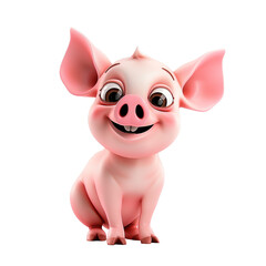 Piglet,  farm animal Cartoon character 3d illustration for children.  Pet, looking cute, adorable and joyful on isolated on transparent background. Cute piggy print for clothes, stationery, books